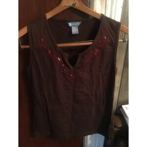 KORET Women's Brown Embroidery Cami Tank Top Blouse Size Medium M Red Floral